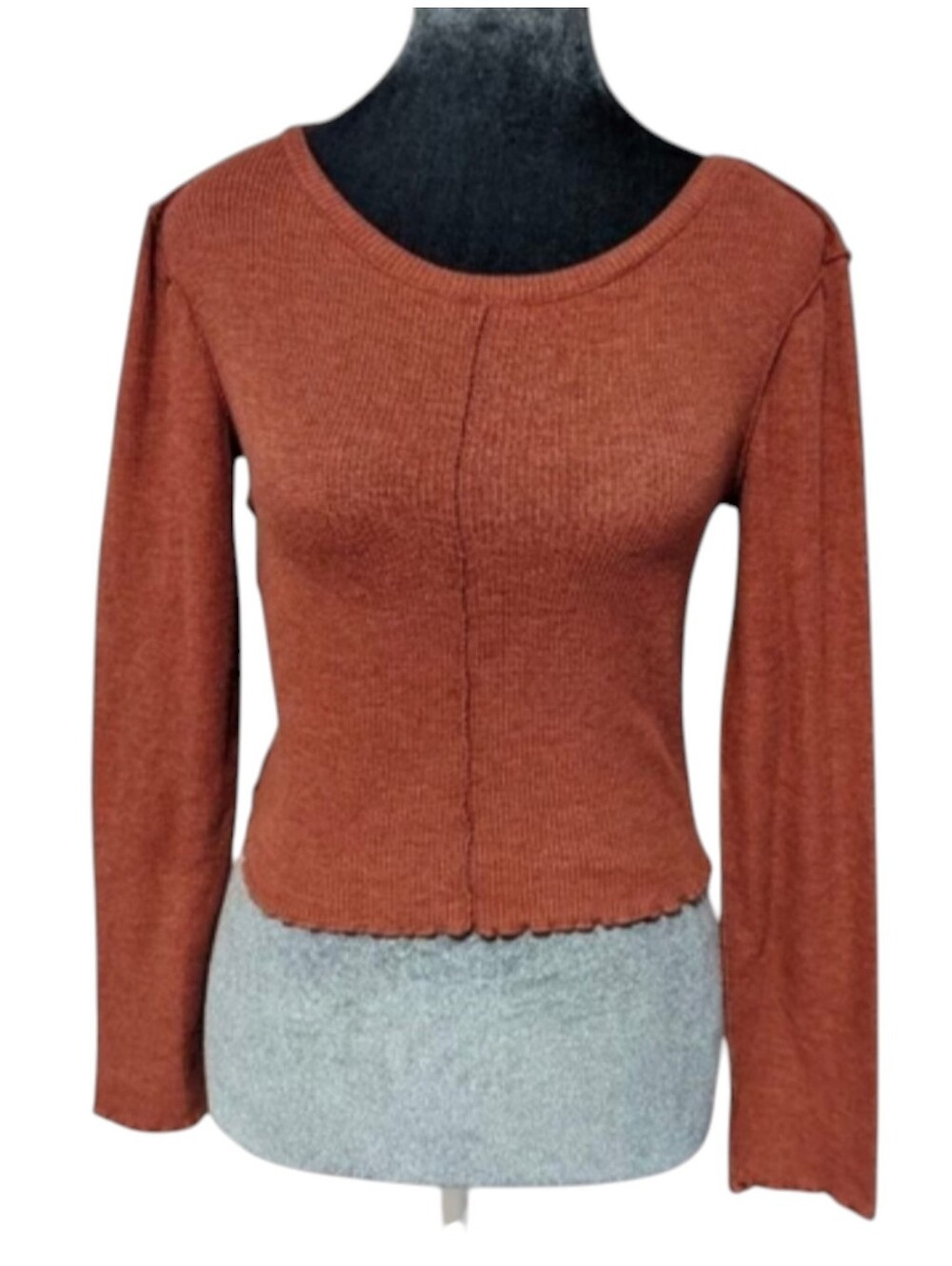 Abound Rust Colored Waffle Knit Crop Top with Long Sleeves Size Small